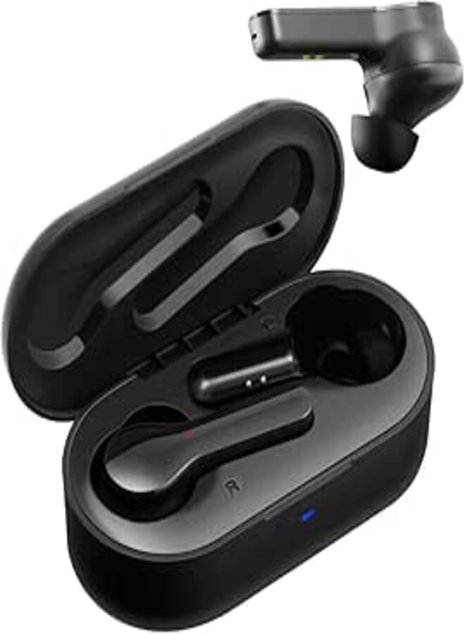 Promate ipx5 true wireless stereo earbuds, premium bluetooth 5.0 water-resistant mini headset with 300mah charging case, built-in mic & passive noise cancelling - black Headphones Headset